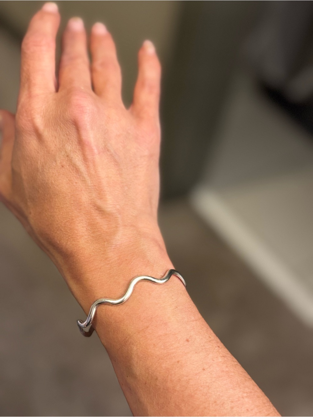 Wavy Sterling Silver Metal Bracelet - Minimalist Curve Bangle